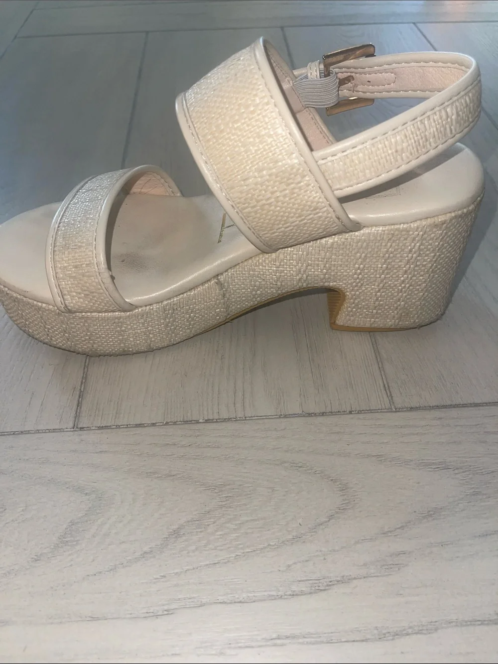 Matisse Cream Woven Platform Sandals with Gold Buckle